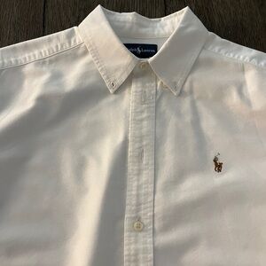 Ralph Lauren Men's Cream Button-Down Oxford Shirt with Embroidered Pony